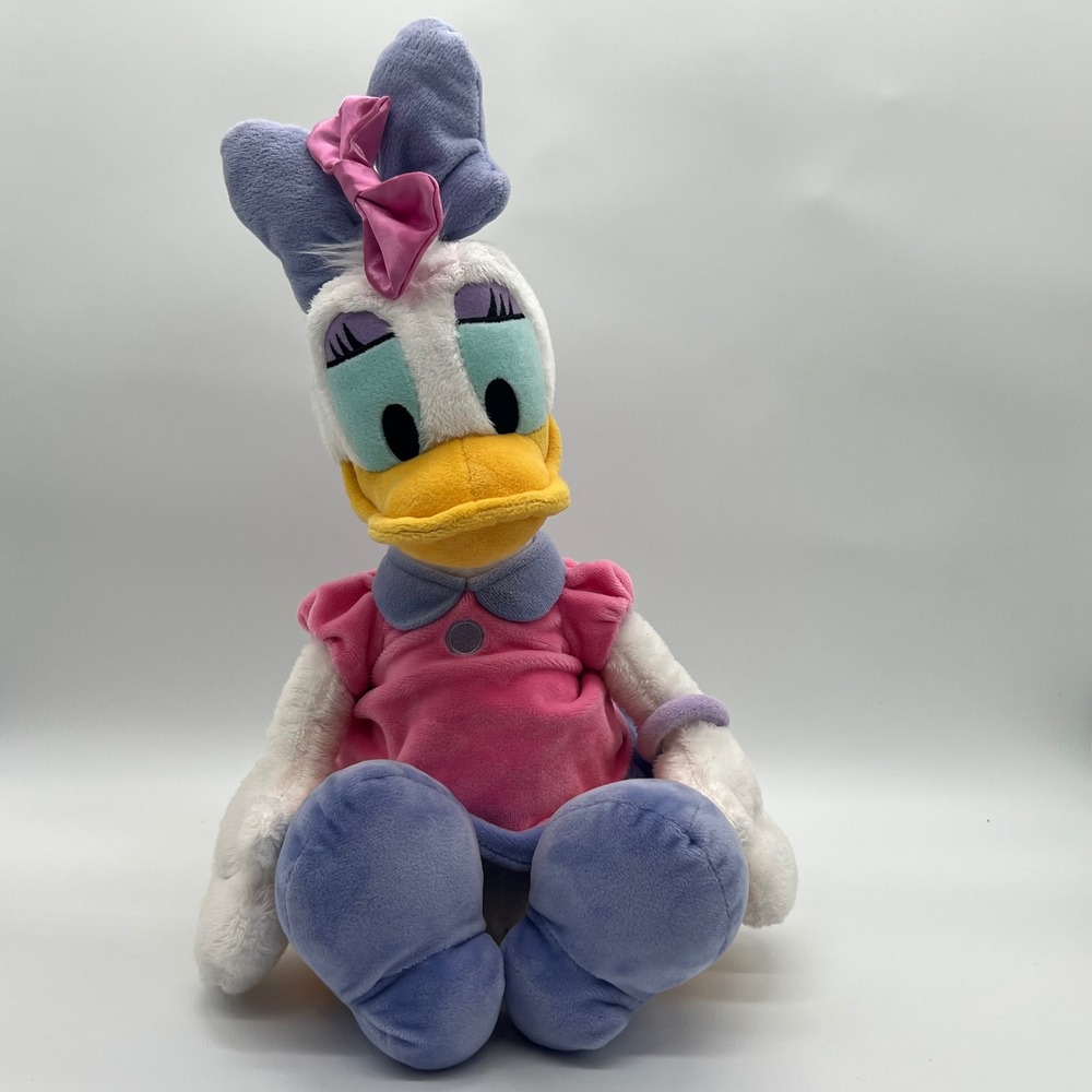 Disney Daisy Duck Plush 14" Shop Disney Pink Purple Dress and Pony Tail No Tag